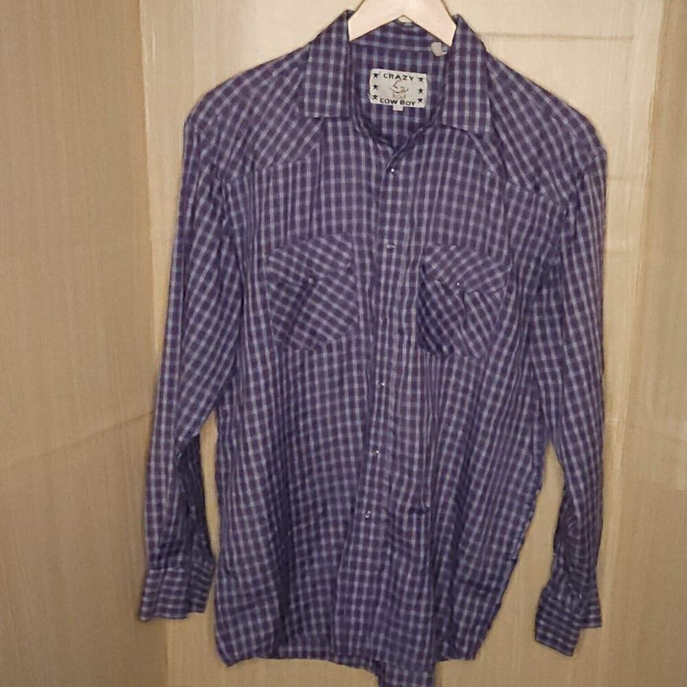 Crazy Cowboy Vintage Red White Blue Pearl Snap Lightweight Shirt XL